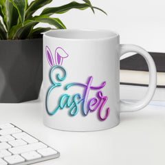 Neon Balloon Easter Bunny White Ceramic glossy mug gift for Easter