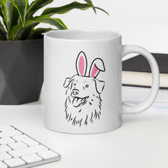 Australian Sheppard Easter Bunny White Ceramic glossy mug gift for aussi sheppard dog lover