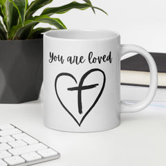 Jesus You are Loved Cross in Heart Ceramic White glossy mug gift for Christian Easter