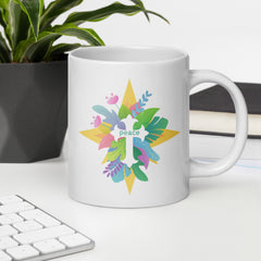 Easter Peace Cross Ceramic White glossy mug gift for Christian Easter and Jesus Christ