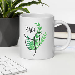 Peace Dove Olive Branch White ceramic glossy mug for Christian Noahs Ark Bible story