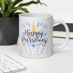 Happy Passover Ceramic White glossy mug in blue gift for Jewish Passover