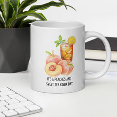 Peaches and Sweet Tea Ceramic White glossy mug with handle