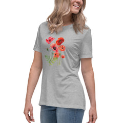 Pressed Red Poppies Flowers Women's Relaxed T-Shirt gift for Rememberance Day Veterans Day, gardener, florist Mother's Day