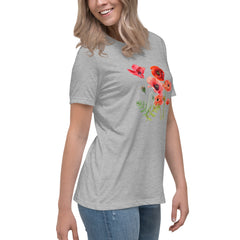 Pressed Red Poppies Flowers Women's Relaxed T-Shirt gift for Rememberance Day Veterans Day, gardener, florist Mother's Day