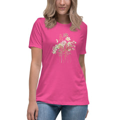 Pressed Pink Meadow Flowers Women's Relaxed T-Shirt gift for gardeners, florists or Mother's Day