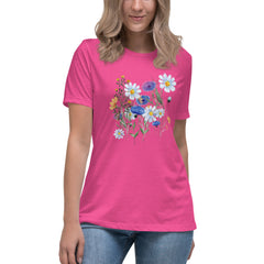 Pressed Blue Meadow Flowers Women's Relaxed T-Shirt gift for florists, gardeners or Mother's Day