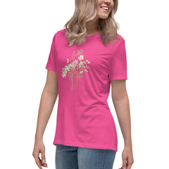 Pressed Pink Meadow Flowers Women's Relaxed T-Shirt gift for gardeners, florists or Mother's Day