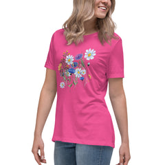 Pressed Blue Meadow Flowers Women's Relaxed T-Shirt gift for florists, gardeners or Mother's Day