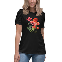 Pressed Red Poppies Flowers Women's Relaxed T-Shirt gift for Rememberance Day Veterans Day, gardener, florist Mother's Day