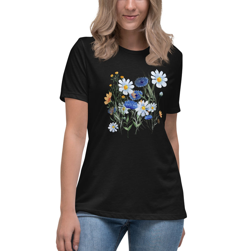 Pressed Blue Meadow Flowers Women's Relaxed T-Shirt gift for florists, gardeners or Mother's Day