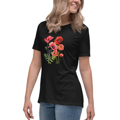 Pressed Red Poppies Flowers Women's Relaxed T-Shirt gift for Rememberance Day Veterans Day, gardener, florist Mother's Day