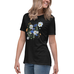 Pressed Blue Meadow Flowers Women's Relaxed T-Shirt gift for florists, gardeners or Mother's Day