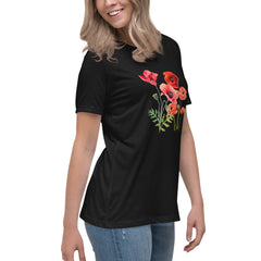 Pressed Red Poppies Flowers Women's Relaxed T-Shirt gift for Rememberance Day Veterans Day, gardener, florist Mother's Day