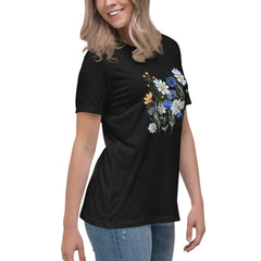 Pressed Blue Meadow Flowers Women's Relaxed T-Shirt gift for florists, gardeners or Mother's Day