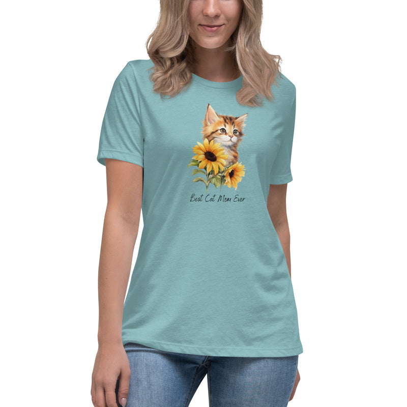 Best Cat Mom Ever Sunflower Women's Relaxed T-Shirt Mother's Day Birthday