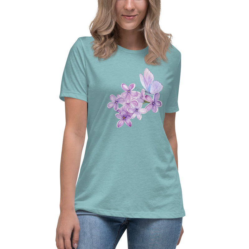 Purple Lilac Flowers Purple Butterfly Women's Relaxed T-Shirt