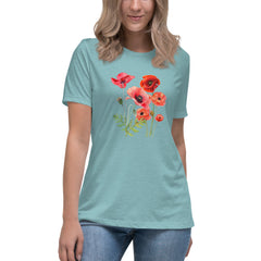 Pressed Red Poppies Flowers Women's Relaxed T-Shirt gift for Rememberance Day Veterans Day, gardener, florist Mother's Day