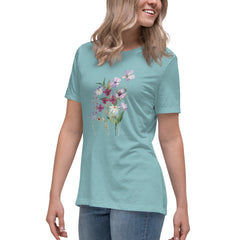 Pressed Purple Meadow Flowers Women's Relaxed T-Shirt gift for gardener, florist or Mother's Day