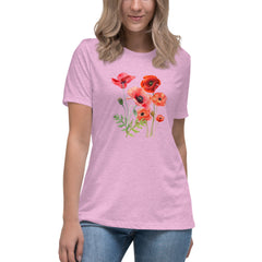 Pressed Red Poppies Flowers Women's Relaxed T-Shirt gift for Rememberance Day Veterans Day, gardener, florist Mother's Day