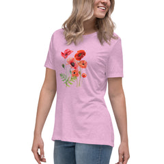 Pressed Red Poppies Flowers Women's Relaxed T-Shirt gift for Rememberance Day Veterans Day, gardener, florist Mother's Day