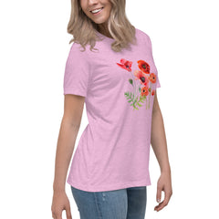 Pressed Red Poppies Flowers Women's Relaxed T-Shirt gift for Rememberance Day Veterans Day, gardener, florist Mother's Day