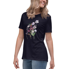 Pressed Purple Meadow Flowers Women's Relaxed T-Shirt gift for gardener, florist or Mother's Day