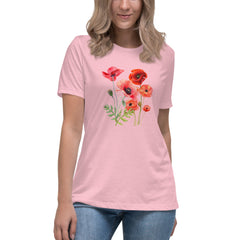 Pressed Red Poppies Flowers Women's Relaxed T-Shirt gift for Rememberance Day Veterans Day, gardener, florist Mother's Day