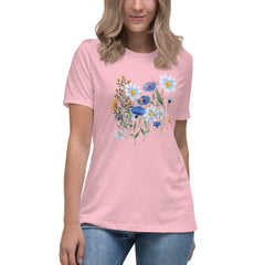 Pressed Blue Meadow Flowers Women's Relaxed T-Shirt gift for florists, gardeners or Mother's Day