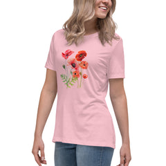 Pressed Red Poppies Flowers Women's Relaxed T-Shirt gift for Rememberance Day Veterans Day, gardener, florist Mother's Day