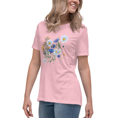 Pressed Blue Meadow Flowers Women's Relaxed T-Shirt gift for florists, gardeners or Mother's Day