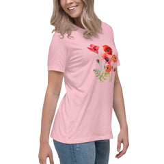 Pressed Red Poppies Flowers Women's Relaxed T-Shirt gift for Rememberance Day Veterans Day, gardener, florist Mother's Day