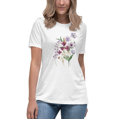 Pressed Purple Meadow Flowers Women's Relaxed T-Shirt gift for gardener, florist or Mother's Day