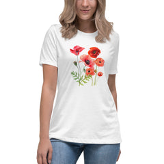 Pressed Red Poppies Flowers Women's Relaxed T-Shirt gift for Rememberance Day Veterans Day, gardener, florist Mother's Day