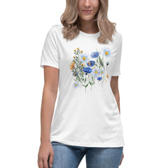 Pressed Blue Meadow Flowers Women's Relaxed T-Shirt gift for florists, gardeners or Mother's Day