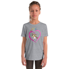 Dabbing Unicorn Heart Rainbow Valentine' Day Youth Short Sleeve T-Shirt