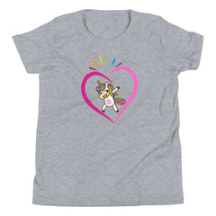 Dabbing Unicorn Heart Rainbow Valentine' Day Youth Short Sleeve T-Shirt