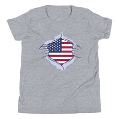 Open Cut-out of American Flag Short Sleeve Crew Neck Youth Short Sleeve T-Shirt