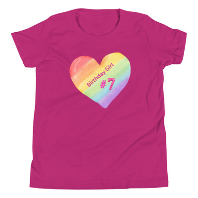 7 year old Rainbow Heart Birthday Youth Short Sleeve T-Shirt 7th birthday gifts for girls 7 bday tshirt