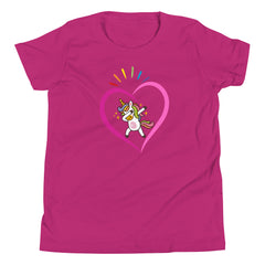 Dabbing Unicorn Heart Rainbow Valentine' Day Youth Short Sleeve T-Shirt