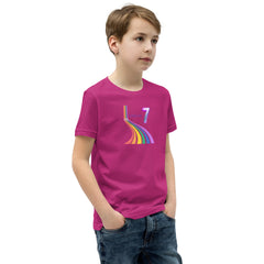 7 year old Rainbow Sliding into 7 Birthday Youth Short Sleeve T-Shirt 7th birthday gifts for girls boys 7 bday tshirt