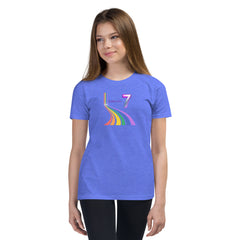 7 year old Rainbow Sliding into 7 Birthday Youth Short Sleeve T-Shirt 7th birthday gifts for girls boys 7 bday tshirt