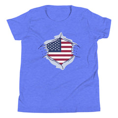 Open Cut-out of American Flag Short Sleeve Crew Neck Youth Short Sleeve T-Shirt