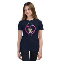 Dabbing Unicorn Heart Rainbow Valentine' Day Youth Short Sleeve T-Shirt