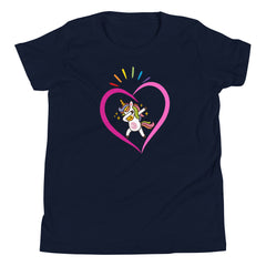 Dabbing Unicorn Heart Rainbow Valentine' Day Youth Short Sleeve T-Shirt