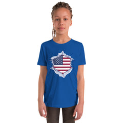 Open Cut-out of American Flag Short Sleeve Crew Neck Youth Short Sleeve T-Shirt