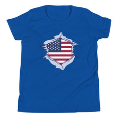 Open Cut-out of American Flag Short Sleeve Crew Neck Youth Short Sleeve T-Shirt