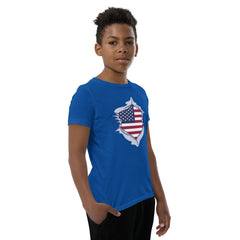 Open Cut-out of American Flag Short Sleeve Crew Neck Youth Short Sleeve T-Shirt