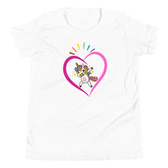 Dabbing Unicorn Heart Rainbow Valentine' Day Youth Short Sleeve T-Shirt