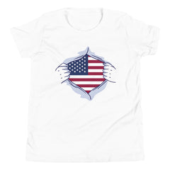 Open Cut-out of American Flag Short Sleeve Crew Neck Youth Short Sleeve T-Shirt